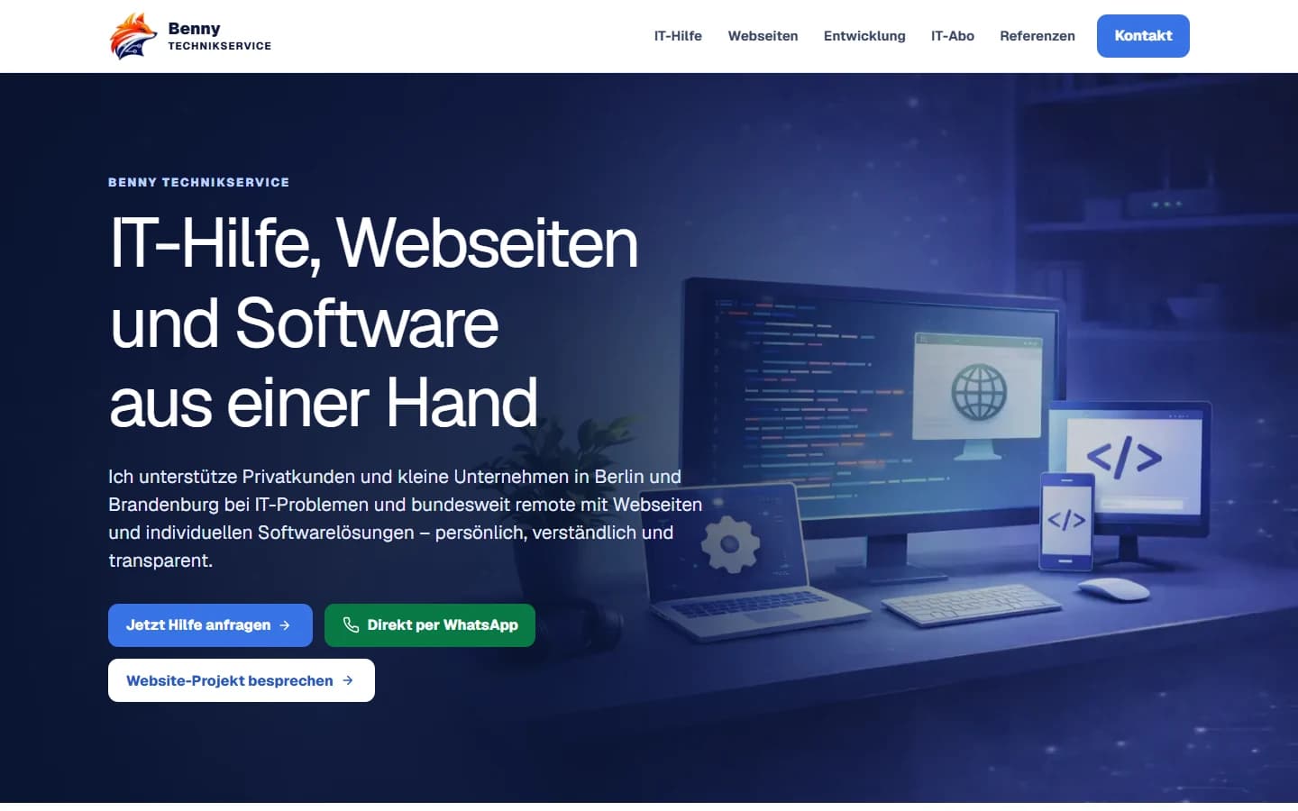 Neue Startseite von IT-BNY mit IT-Hilfe, Webseiten und Softwareentwicklung